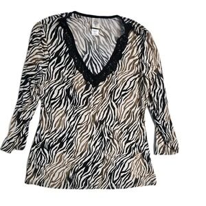 In‎ Bloom by Jonquil zebra Top 3/4 Sleeves  M Lace Trim
